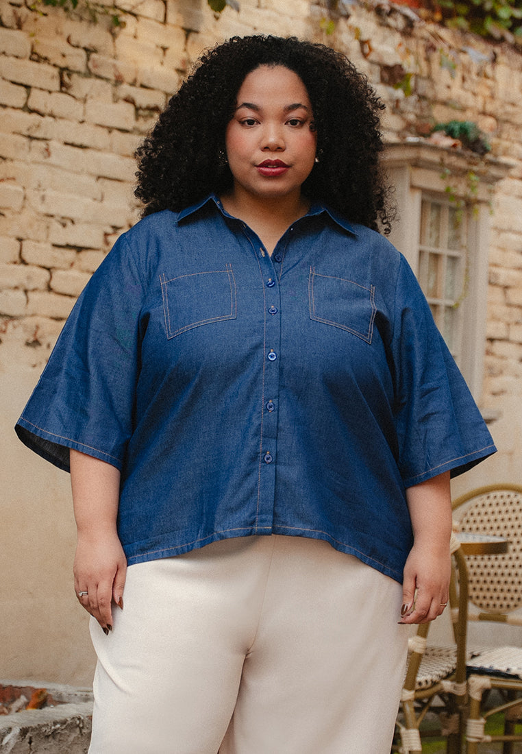 Aspen Cropped Short Sleeves Chambray Shirt – Mis Claire
