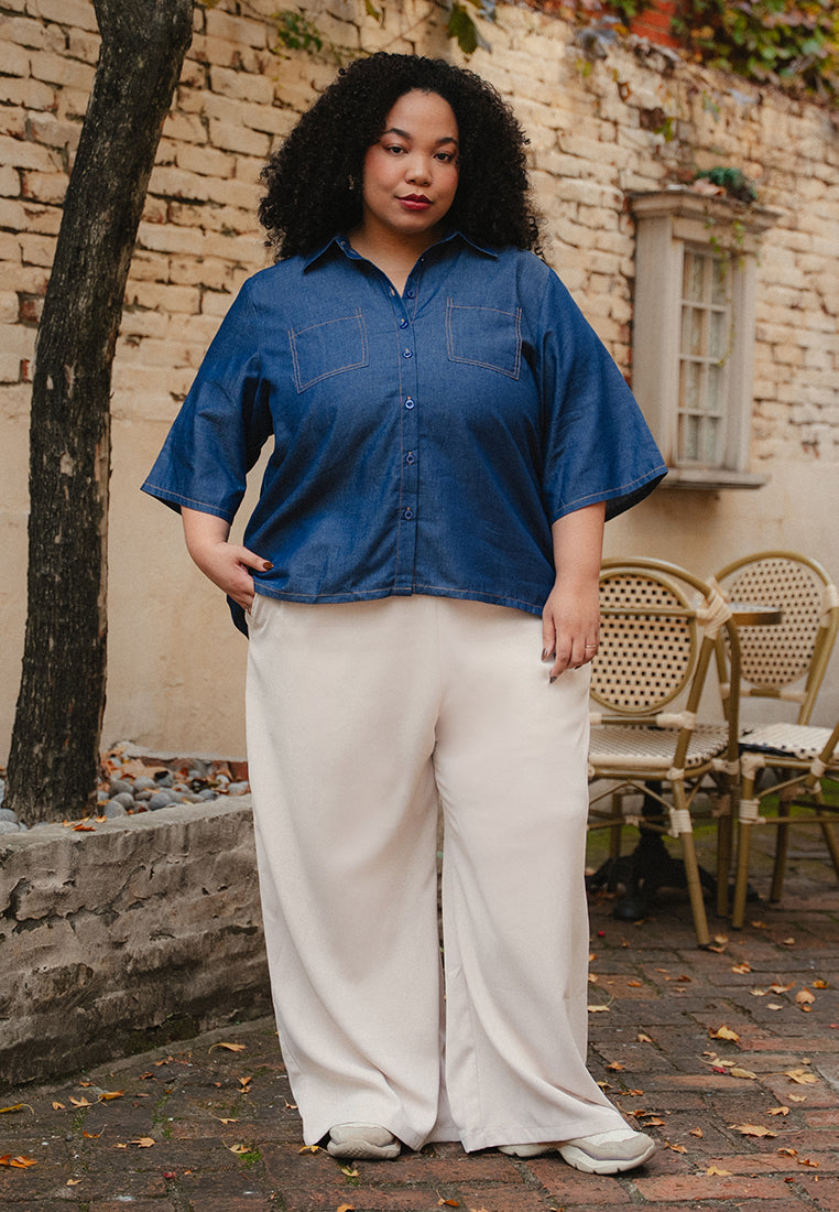 Aspen Cropped Short Sleeves Chambray Shirt – Mis Claire