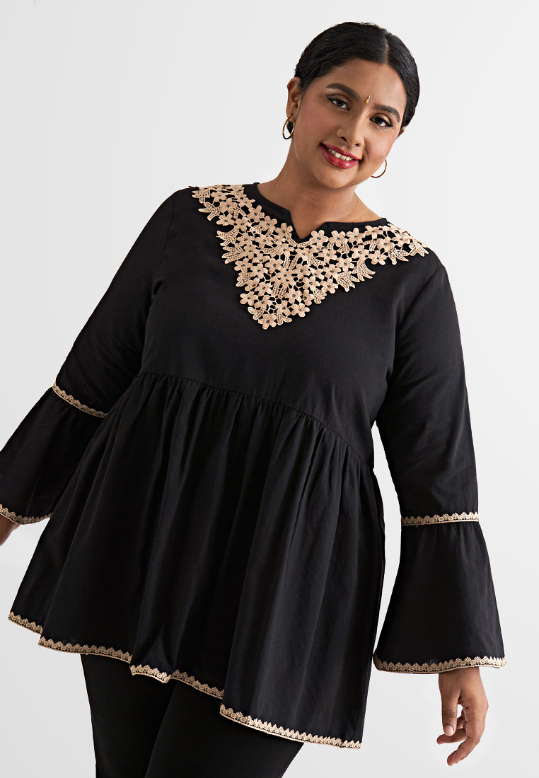 Kanika Deepavali Embroidery Flare Sleeve Peplum Blouse – Mis Claire