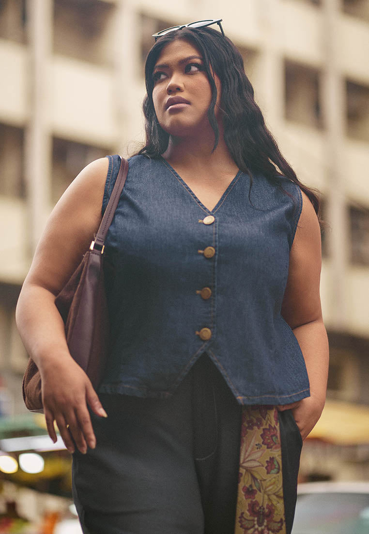 Narine Denim V-Neck Button Vest – Mis Claire